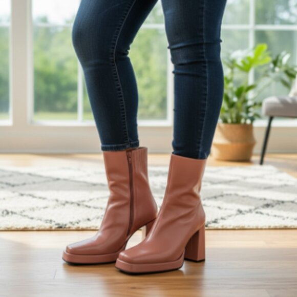 Jeffrey Campbell Square Toe Block Heel Boots – Blush Pink, Size 8 - Picture 15 of 15